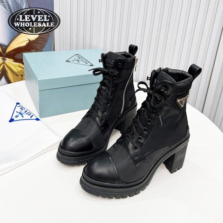 Prada Brushed Leather And Nylon Laced Booties 35-39