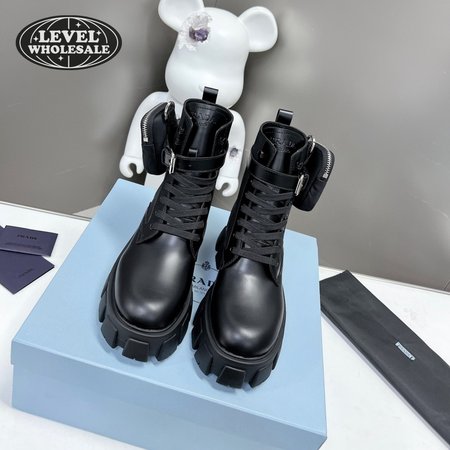Prada Monolith Leather And Nylon Fabric Boots 35-40