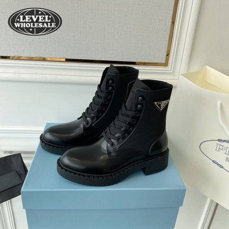 Prada Brushed-Leather And Re-Nylon Boots 35-40
